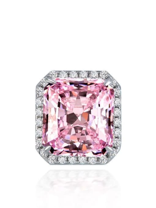 Pink [e 1869] 925 Sterling Silver High Carbon Diamond Geometric Luxury Stud Earring